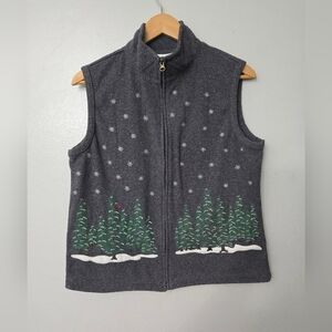 Rebecca Malone snow capped pine trees embroidered zip fleece vest woman size S